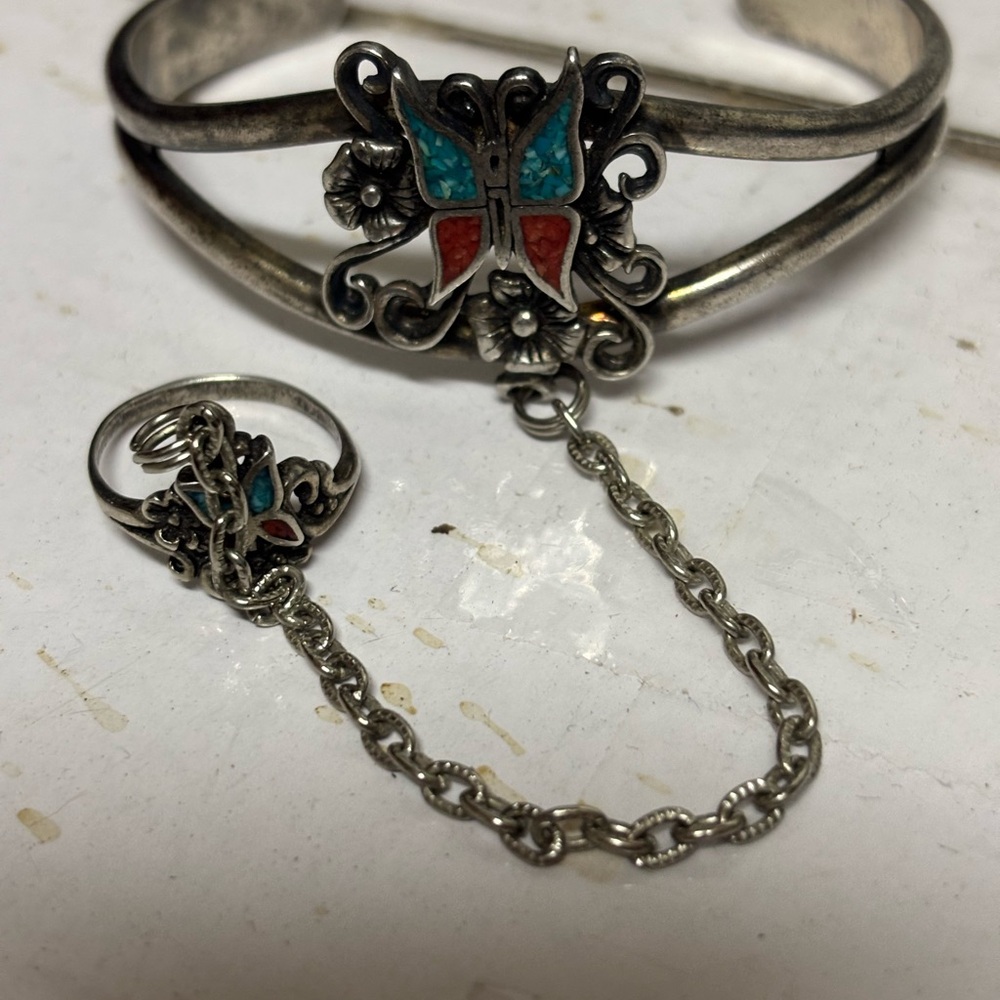 Butterfly Turquoise cuff w/ attached Ring